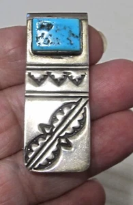 VINTAGE NAVAJO  TURQUOISE  STERLING SILVER MONEY CLIP   signed CJN - Picture 1 of 11