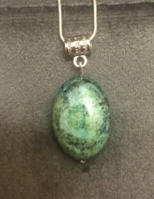 Handmade Chrysocolla Gemstone Pendant On Silver Snake Chain  - Изображение 1 из 4