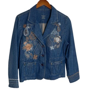 Denim Sonoma Denim Jean Jacket Womens PL Flirty With Embroidered Classic Jacket - Picture 1 of 10
