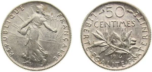 France 1916 50 Centimes Silver (.835) AU - Picture 1 of 1