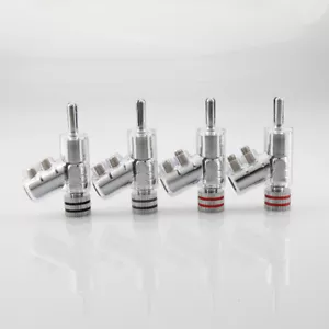 4pcs Rhodium Plated LOCK SPEAKER CABLE BANANA PLUG CONNECTOR jack - Picture 1 of 9