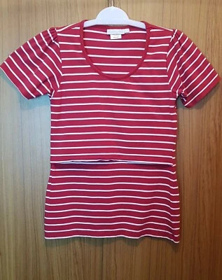 Top de Enfermería Maternidad Jojo Maman Bebe Doble Capa a Rayas Rojo y Blanco Talla S Foto 1 de 4