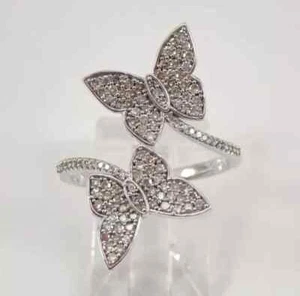 2Ct Round Lab Created Diamond Butterfly Women Wedding Ring 14k White Gold Plated - Picture 1 of 5
