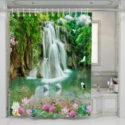 Cortina de Ducha Paisaje Cascada Paisaje Natural Baño-Decoración Impermeable Foto 1 de 4