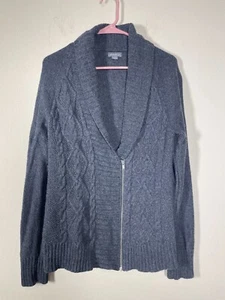Eddie Bauer Large Womens Cardigan Sweater Zip Cable Knit Chunky Gray Cottage - Picture 1 of 5