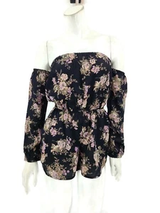 New Flynn Skye Bae Romper Womens XS Black Floral Rayon Long Sleeve - Picture 1 of 7