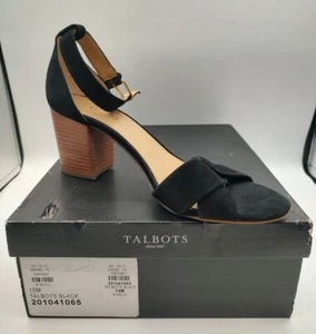 Talbots Beatrice Twist Strap Wood Block Sandals- Black - 10 M - New w/ Box $149 - Picture 1 of 9
