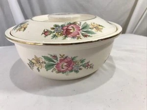 Vtg Homer Laughlin Oven Serve Kitchen Kraft Floral Gold Trim Lidded Casserole - Picture 1 of 9