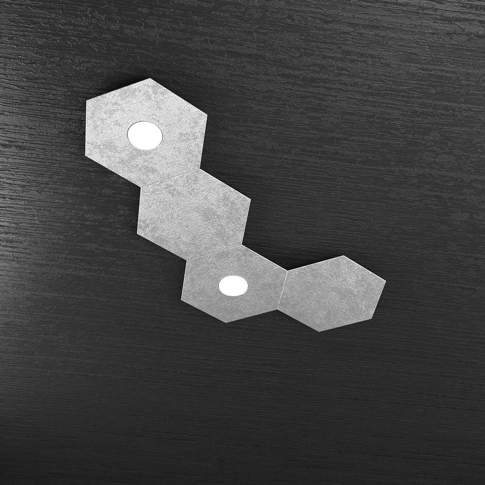 Plafoniera Industrial 4 Moduli Hexagon Metallo Foglia Argento 2 Led 12X2W - Immagine 1 di 1