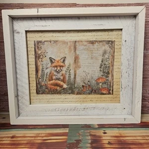 Vintage Fox & Mushroom Framed Art Rustic Woodland Cottagecore Decor - Picture 1 of 6