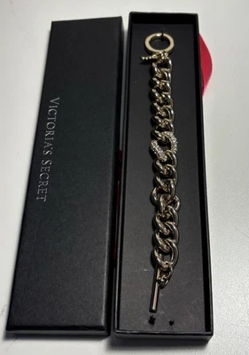 Victoria's Secret Gold Chunky Chain Link Toggle Bracelet With Crystals 8 in - Image 1 of 4