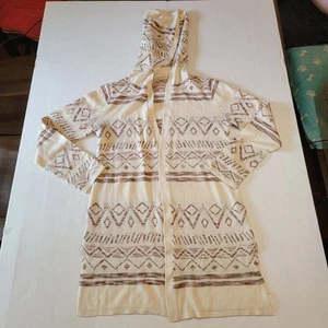 Cárdigan plumero punto dobladillo e hilo con capucha tostado y diseños triangulares marrón - pequeño - Imagen 1 de 10