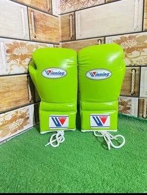 Guantes de Boxeo Profesionales Ganadores Con Cordones, Guantes de Boxeo de Entrenamiento, Cuero Puro Foto 1 de 4