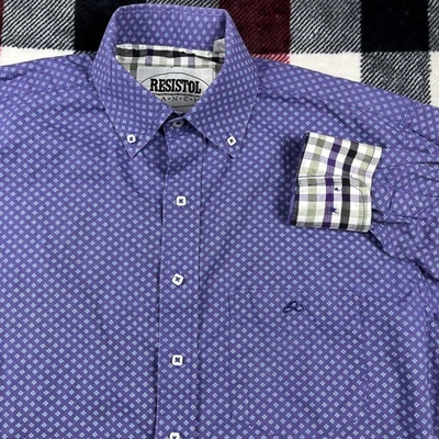 Resistol Shirt Mens M Blue Geometric Square Button Western Cowboy Rodeo Vintage - Image 1 of 4