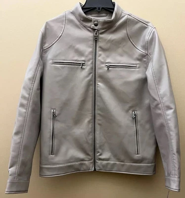 #236 Michael Kors Mens Faux Leather  Jacket, MB85415 Color: Bone Size S - Image 1 of 4