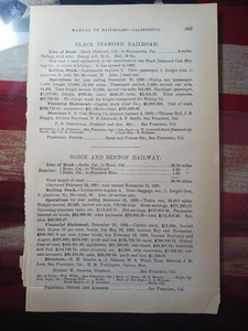 ~1884 California Train Reports BLACK DIAMOND RAILROAD Bodie & Benton Railway - Bild 1 von 5