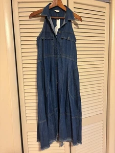 Anthropologie Pilcro ärmelloses blau Denim Swing Midikleid XS neu mit Etikett - Bild 1 von 8