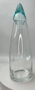 Vintage Schott Zwiesel Hand Blown Glass Decanter w/ Teal Shot Glass/Stopper 12" - Picture 1 of 8