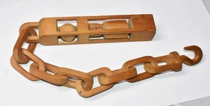 25" Wooden Chain Folk Art Sculpture Carving Hand Carved Wood Link Hook Plants  - Picture 1 of 8