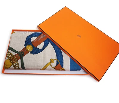 Unused w/box HERMES Carre 140 Eperon d'or Cashmere Silk Wrap  / US duty free - Image 1 of 4