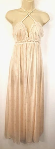 Vintage Miss Elaine cross-strap maxi nightgown pink empire Nylon Lingerie S/M - Picture 1 of 5