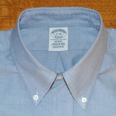 *USA* Brooks Brothers Makers Regent Fit 17 34 OCBD blue oxford cloth shirt w1j7 - Image 1 of 4