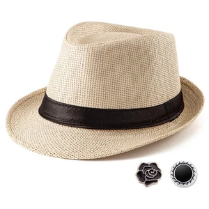 Sommer Freizeit Beige Stroh Trilby Fedora Hüte für Männer Panama, 7 1/4, Verstellbar... - Bild 1 von 6