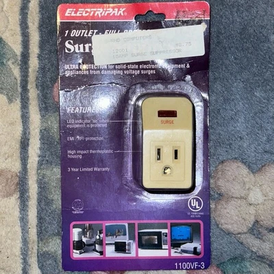 Electripak 1100VF-3 15 Amp Surge Protector 1 Outlet Vintage 1990s NOS - Image 1 of 2