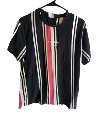 1980-е винтажная футболка Stussy в полоску мужская небольшая вышитая логотип в центре  - Изображение 1 из 4