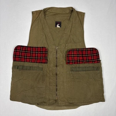 Chaleco Cabeza Roja De Colección Para Hombre Mediano Marrón Caza Lona Juego Bolsa Concha Bolsillo Foto 1 de 4