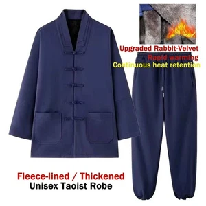 Warm Taoist Robe Bamboo Linen Unisex Thickene Fleece Lined Tai Chi Autumn/Winter - Picture 1 of 15