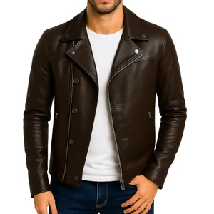 Mens Cafe Racer Biker Real Lambskin Leather Jacket Motorcycle Outerwear Coat - Picture 1 of 9