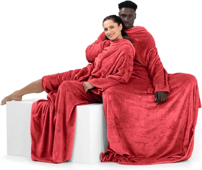 Coperta Con Maniche per TV in Microfibra E Tasca Morbido Poliestere Rosso 150 X  - Immagine 1 di 4