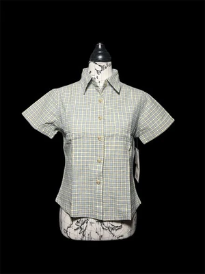 Camisa de mezclilla vintage Bill Blass con botones manga corta a cuadros mujer pequeña algodón Foto 1 de 4