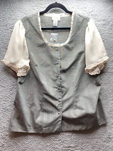 Vintage Chelsea Studio Women's Size 18W Button Up Blouse Shirt Jacket Cream Grey - Picture 1 of 15