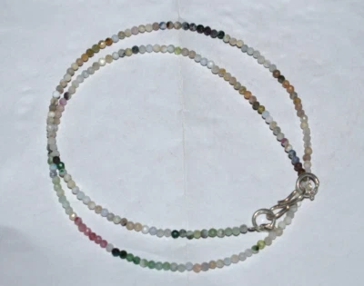 Gemma Pietra Naturale Collana 925 Argento Sterling Tormalina 2 MM Perline 30 " - Immagine 1 di 4