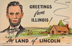 Greetings From Illinois - The Land Of Lincoln - Unposted Vintage Linen Postcard - Picture 1 of 2