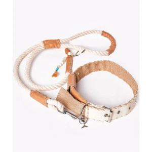 Long Rope Soft Cotton White Smooth Dog Collar Leash Set  For Dogs Pets Comford - Picture 1 of 3