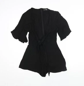 Missguided Womens Black Polyester Playsuit One-Piece Size 6 Zip - Tie Detail - Picture 1 of 10