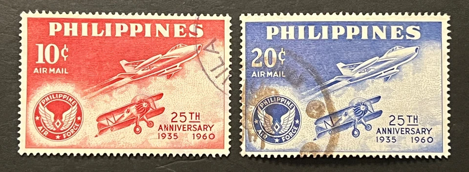 Sellos de viaje: estampillas de Filipinas de 1960 Scott #C83-C84 25 aniversario Fuerza Aérea Usado Foto 1 de 4