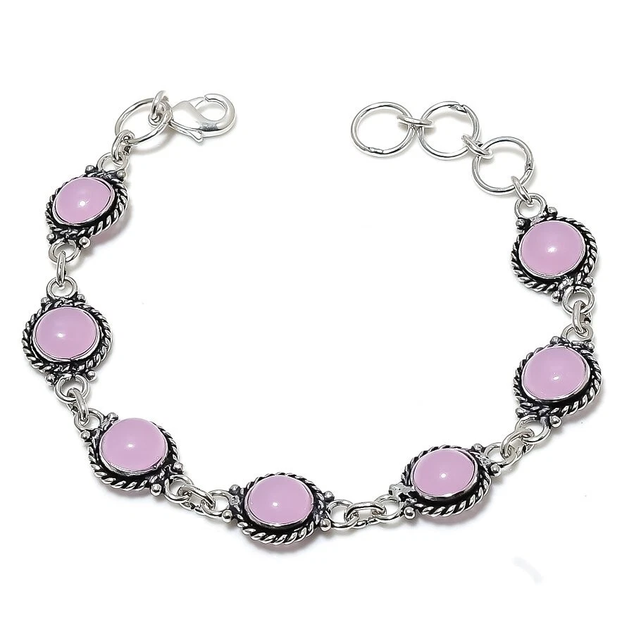 Браслет ювелирный ручной работы из стерлингового серебра 925 пробы с розовым кварцем и драгоценными камнями размер 7-8 дюймов - Изображение 1 из 1