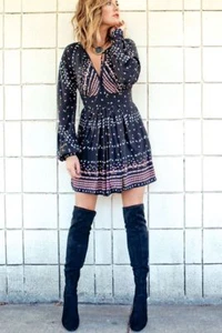 NUEVO CON ETIQUETAS: Mini Vestido Free People Estampado Coryn en Negro Combo Talla: 12 - Imagen 1 de 12