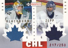 2000-01 UD CHL Prospects Hockey Game JERSEY #BZ Dan Blackburn/Robb Zepp 217/250