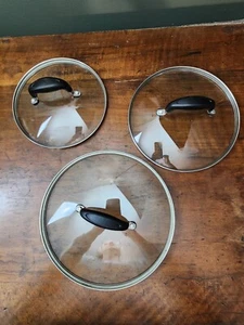 Calphalon KITCHEN ESSENTIALS Clear Glass Stainless Steel Lids Matching Set 3 - Picture 1 of 6