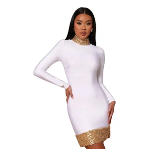 Mini Vestido Moda Nova Gabriella Vendaje - Blanco/Dorado | S - Imagen 1 de 5