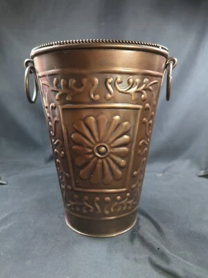 Bronze Lightweight Metal Flower Vase Vessel Bucket Decor W Sunflower Design Rare - Image 1 of 4