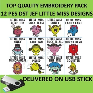 Little Miss Rude PES JEF DST paquete bordado en USB 12 diseños archivos 2 bordados - Imagen 1 de 1