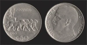 50 CENTESIMI 1920 LEONI LISCIO - VITTORIO EMANUELE III - Picture 1 of 1