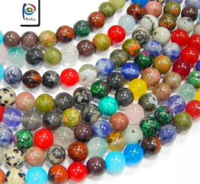 Schmucksteine Naturstein Edelstein Perlen 38cm Bunter Strange 6/8/10 mm Wählen - Bild 1 von 3