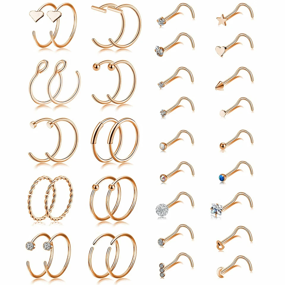 38Pcs из нержавеющей стали L кости винт в форме носа запонки нос кольца CZ обруч Tragus - Изображение 1 из 4